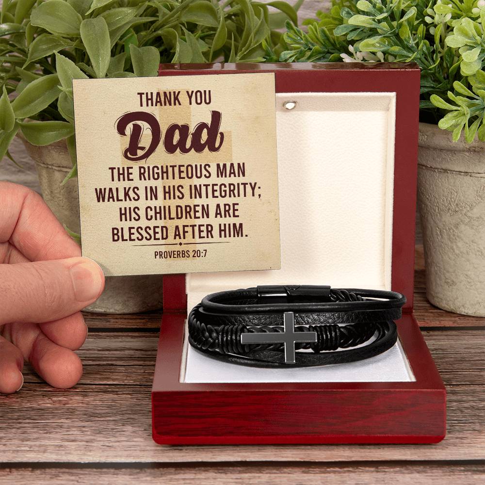 Proverbs 20:7 - Leather Cross Bracelet